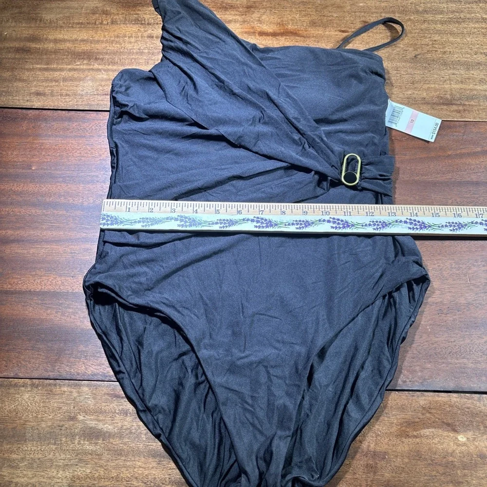 Trina Turk Black One Shoulder Swimsuit Women's Size 10 Asymmetrical Belted. - Picture 7 of 7